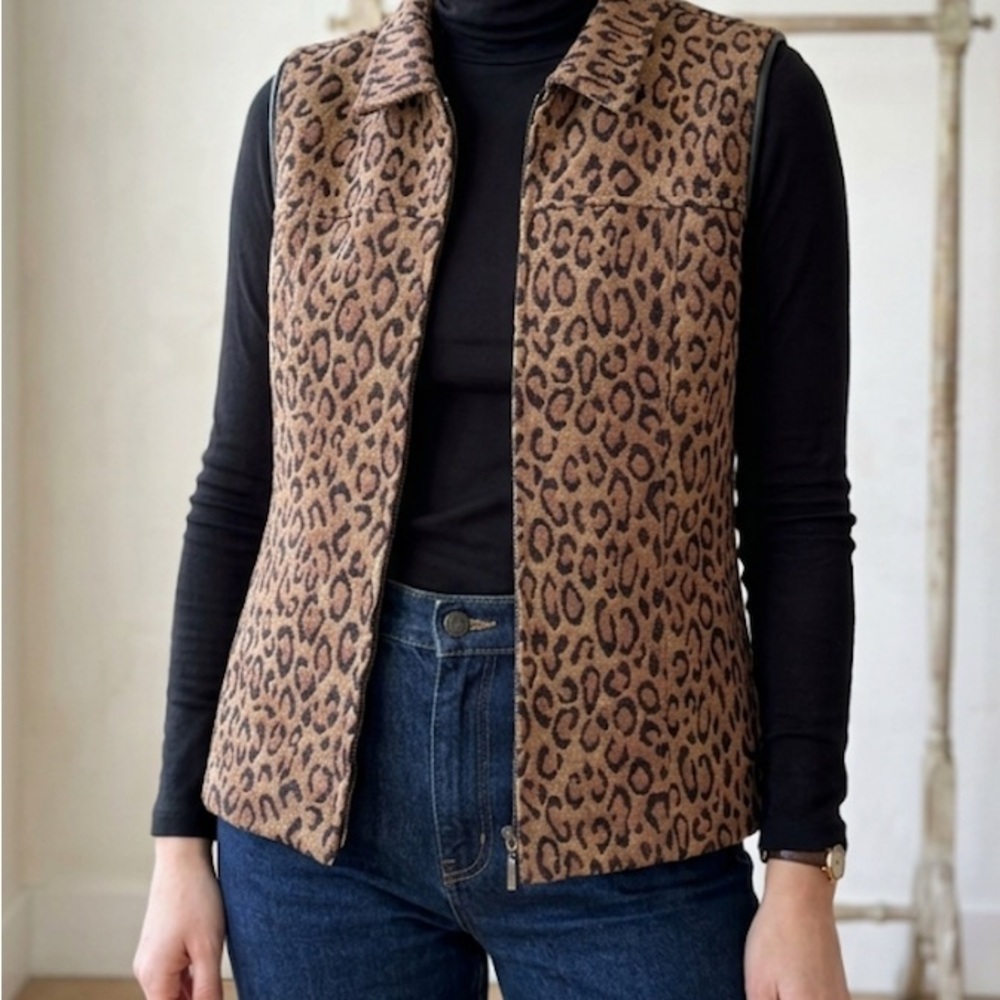 Coldwater Creek Leopard Print Brown & Black Sleeveless Vest